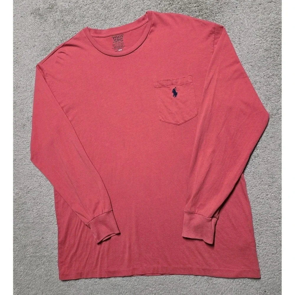 Polo Ralph Lauren Pocket Long Sleeve T-Shirt‎ Nantucket Red Mens M Blue Pony
